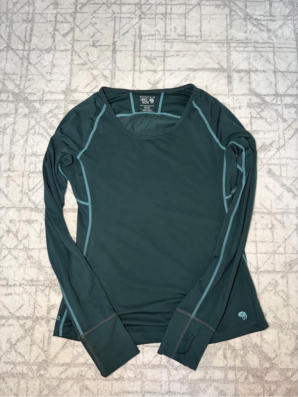 Mountain Hardwear Women’s Long-Sleeve Top - Deep Teal with Light Teal Stitching
